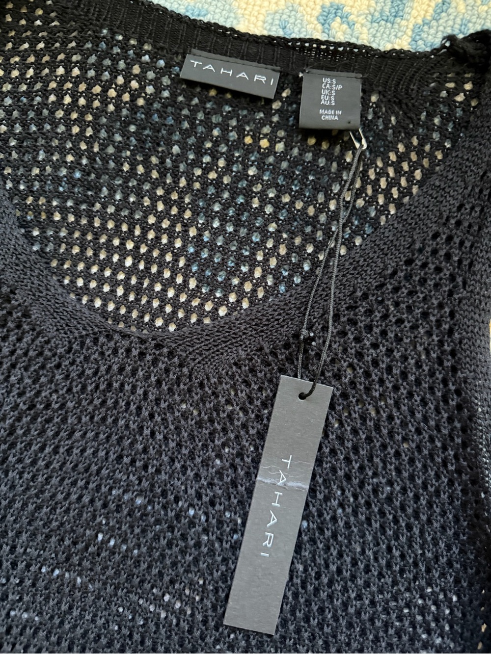 NWT Tahari Black Open Knit Crochet Maxi Dress Swim Cover Up Small - Picture 2 of 6